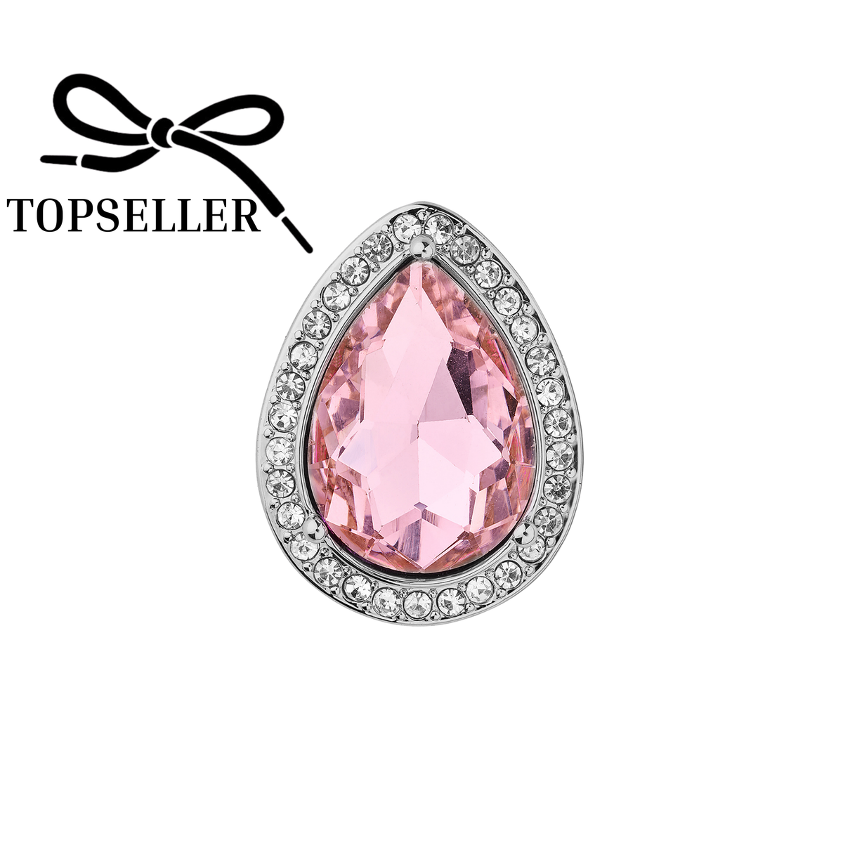 Goccia con pietra di vetro rosa e cristalli bianchi