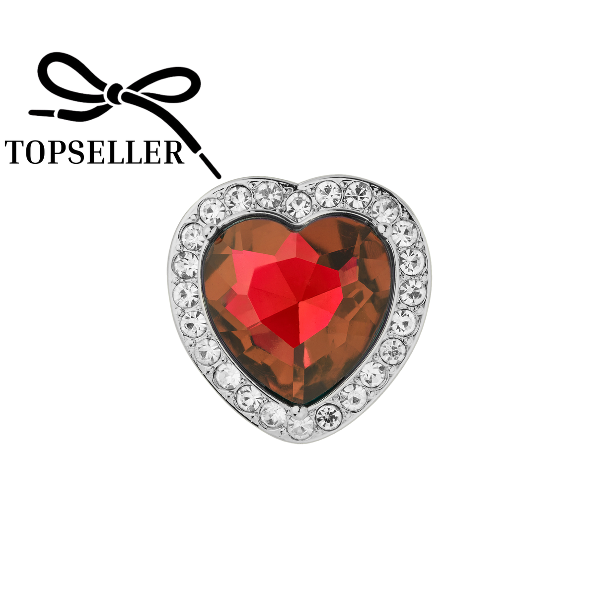 Heart with red glass stone and white crystals
