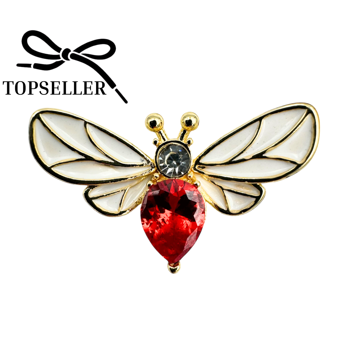 Bee with white and red crystals and white enamel