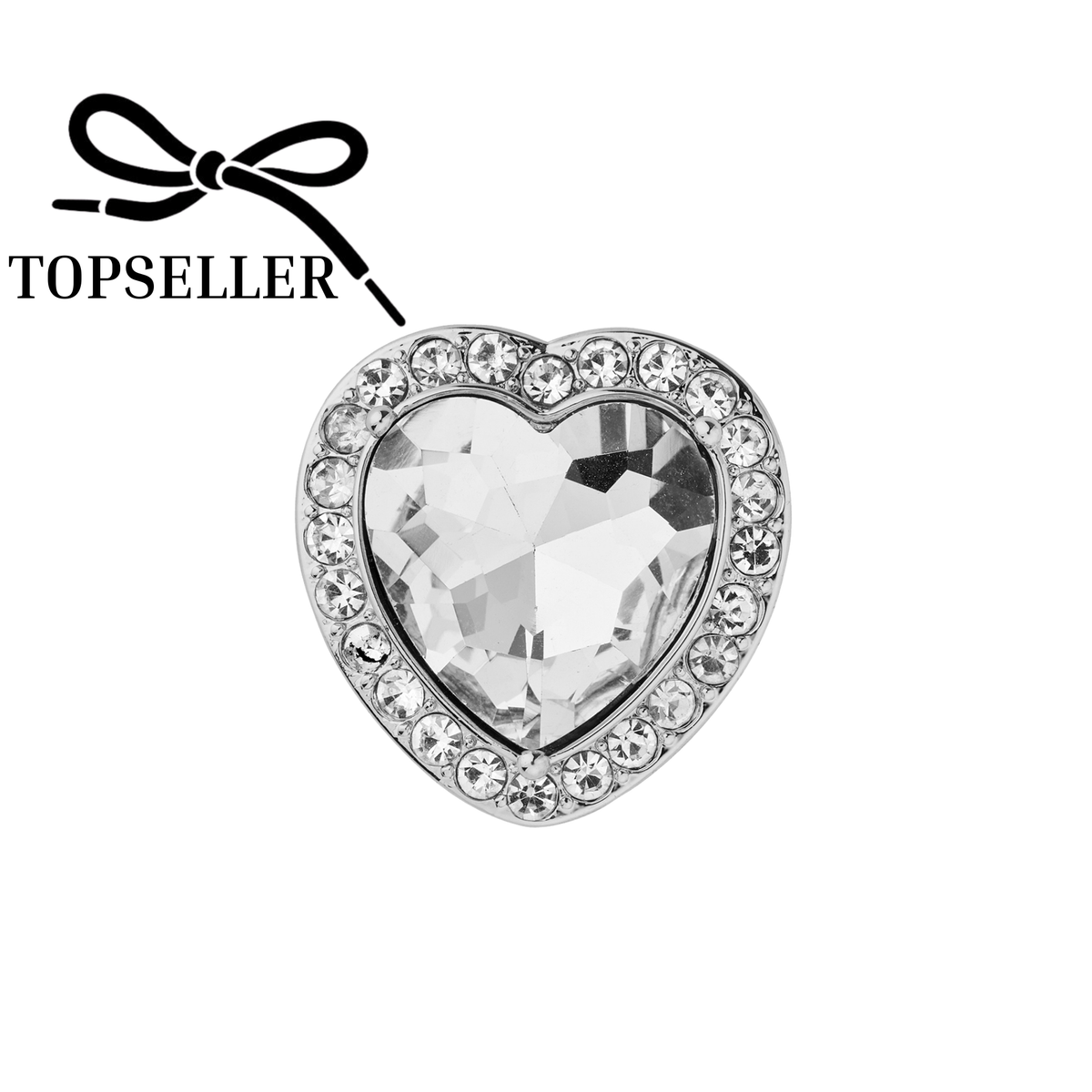 Heart with white glass stone and white crystals